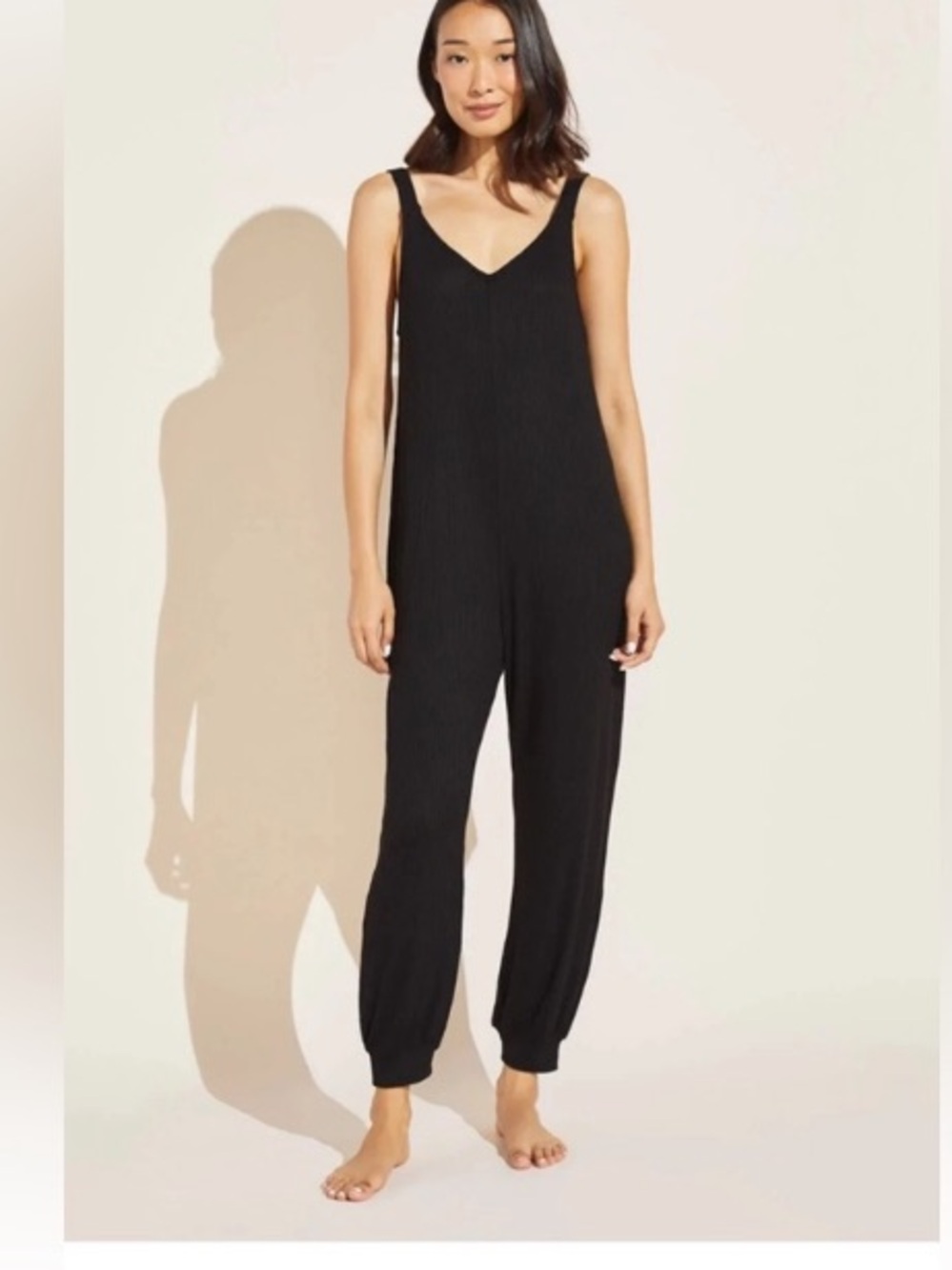 Eberjey Elon Relaxed Ribbed Jumpsuit Black Medium